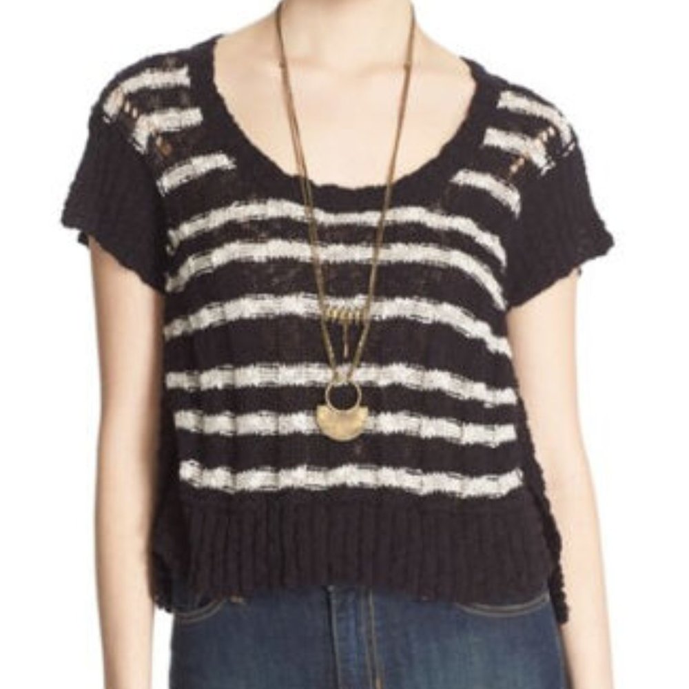 FREE PEOPLE Stripe Wide Rib Sweater Tee - S,M